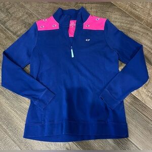 Vineyard Vines Women’s Quarter-Zip Pullover Sweatshirt in Blue/Pink, Size Medium